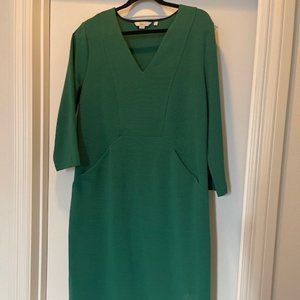Boden Bronte Emerald Ottoman V Neck Sheath Dress